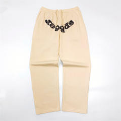 1:1 TOP Quality Rhinestone Patch Zip Up Hoodie & Straight Sweatpants Matching Set Beige