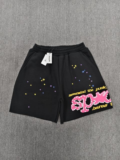 Black Pink Dot Outline Multi-Color Star Sweat Shorts