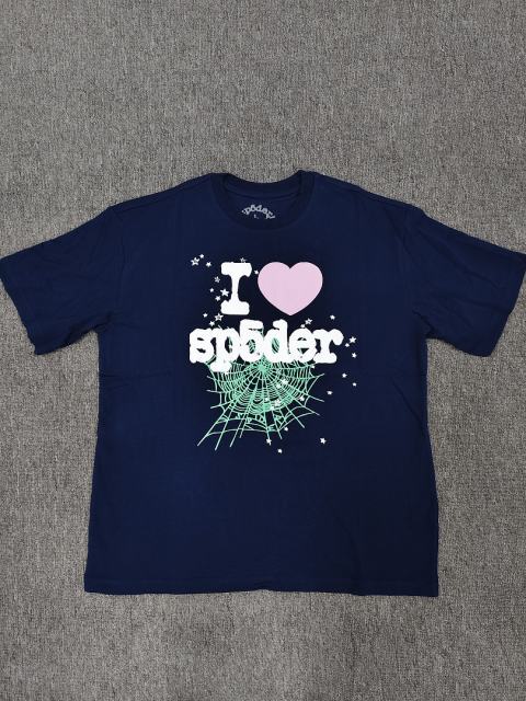 1:1 Top Quality Navy White Foam I Love Sp5der Pink Heart Mint Green Spider Web Short Sleeve T-Shirt
