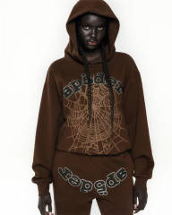 1:1 TOP Quality Rhinestone Brown Hoodie & Pants Set