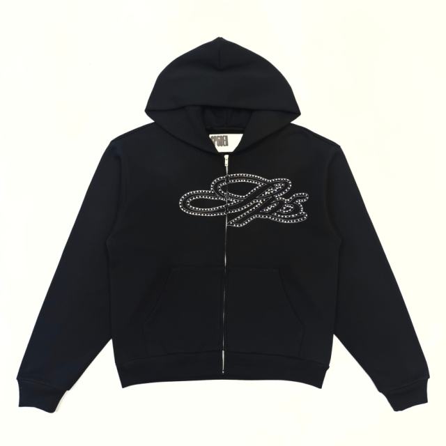 1:1 TOP Quality 3D Letter Rhinestone Zipper Hoodie & Pants Set