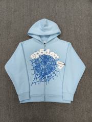 [On Sale] Sp*der Baby Blue Chenille Patch Spider Web Zip Up Hoodie