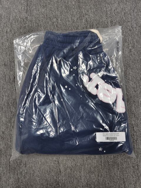 Navy Light Pink Foam Star Raw Hem Sweat Shorts