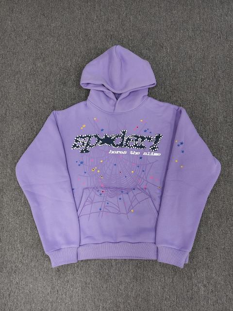 [On Sale] Sp*der Lavender Purple Rhinestone Multi-Color Star Spider Web Pullover Hoodie