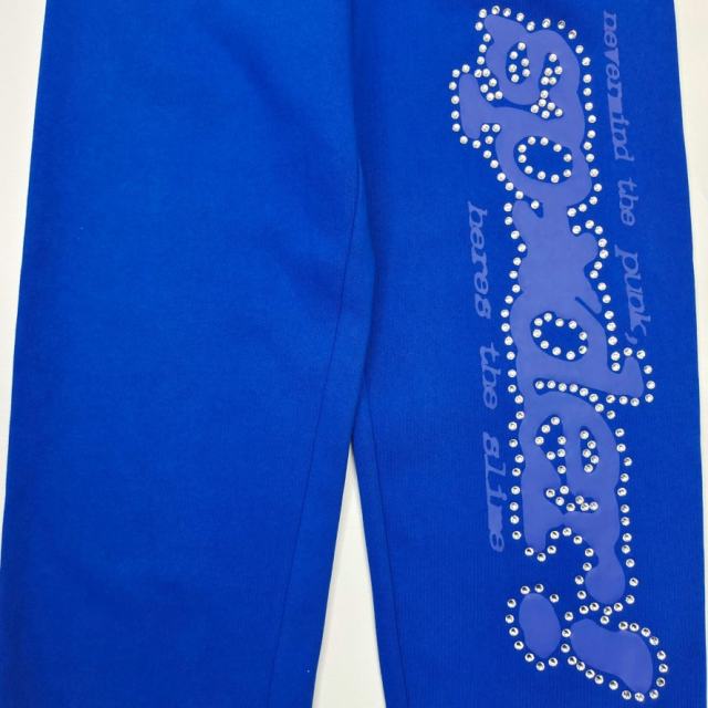 1:1 TOP Quality Blue Rhinestone Printed Hoodie & Pants Set