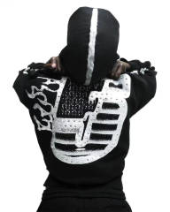 1:1 TOP Quality White Rhinestone Brown Hoodie & Pants Set
