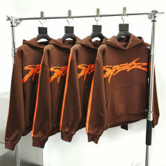 1:1 TOP Quality Orange Rhinestone Brown Hoodie & Pants Set