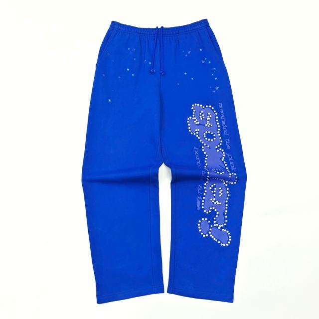 1:1 TOP Quality Blue Rhinestone Printed Hoodie & Pants Set
