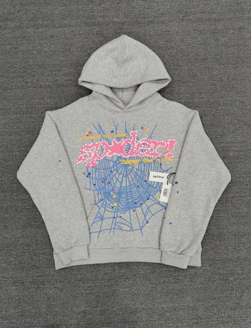 [On Sale] Sp*der Heather Grey Pink Blue Web Star Hoodie