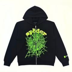 1:1 TOP Quality Green Letter Rhinestone Zipper Print Hoodie