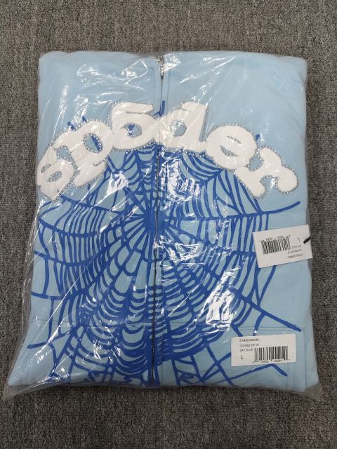 [On Sale] Sp*der Baby Blue Chenille Patch Spider Web Zip Up Hoodie