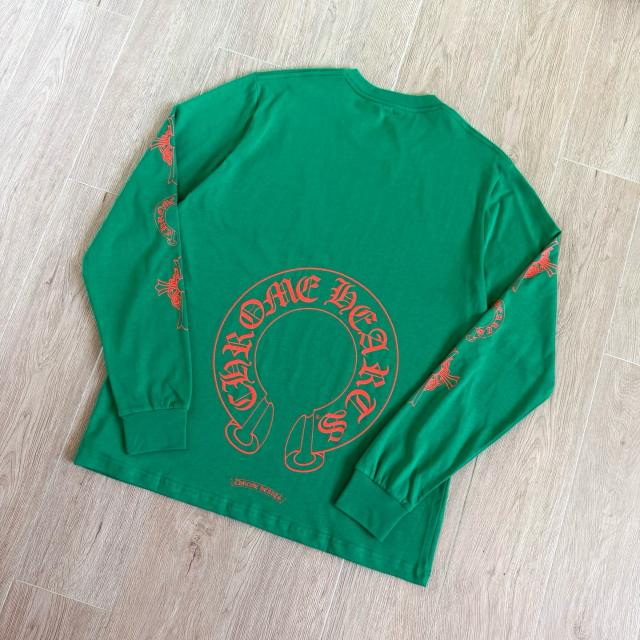 1:1 Quality CH Red Horseshoe Floral Print Long Sleeve Tee