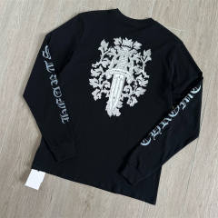 1:1 Quality CH Distressed Dagger Floral Print Long Sleeve Tee