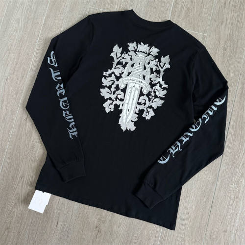 1:1 Quality CH Distressed Dagger Floral Print Long Sleeve Tee