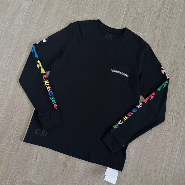 1:1 Quality CH Multi‑Color Cross Print Long Sleeve Tee