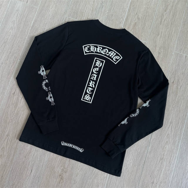 1:1 Quality CH Black Vertical Logo Cross Print Long Sleeve Tee