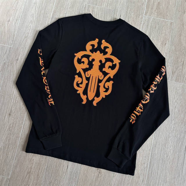 1:1 Quality CH Orange‑Stripe Dagger Floral Print Long Sleeve Tee