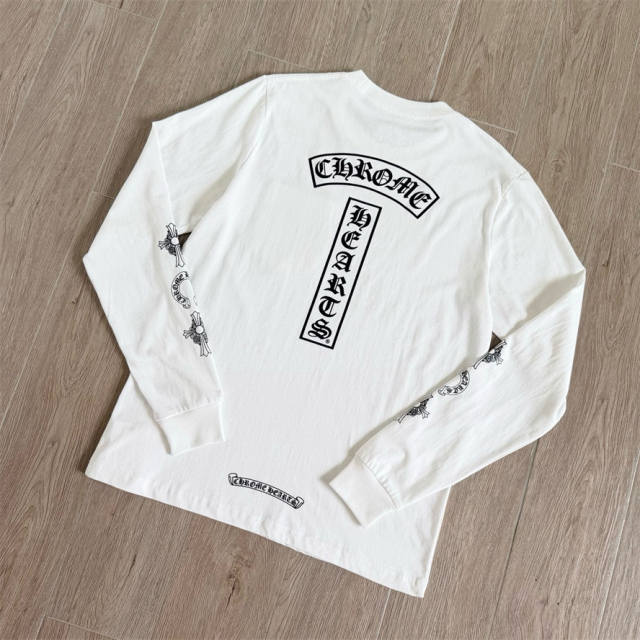 1:1 Quality CH Black Vertical Logo Cross Print Long Sleeve Tee