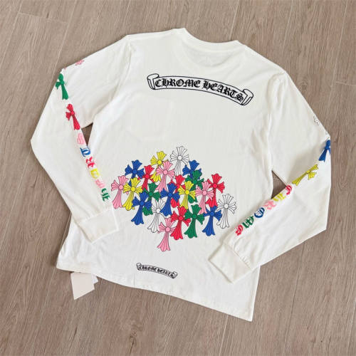 1:1 Quality CH Multi‑Color Cross Print Long Sleeve Tee