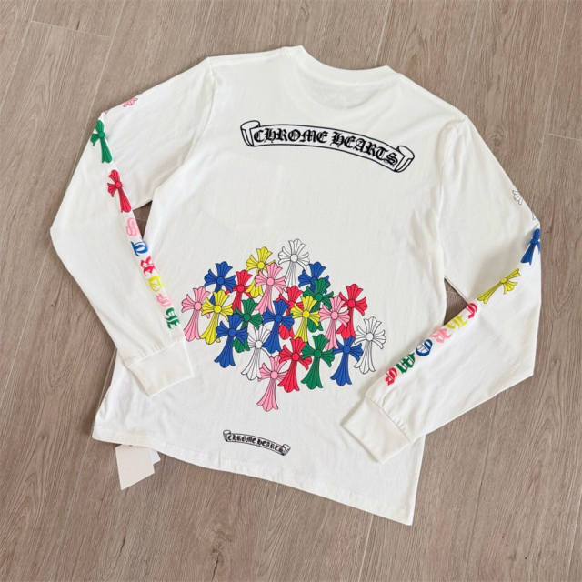 1:1 Quality CH Multi‑Color Cross Print Long Sleeve Tee