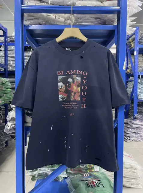 Paly Hollywood Splatter Print Distressed Tee