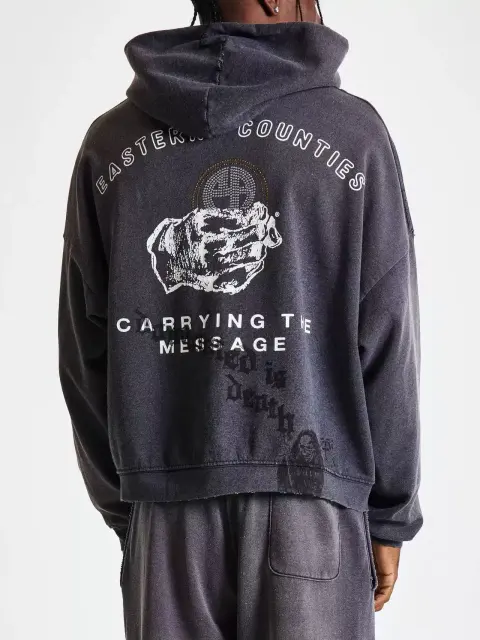 Paly Hollywood Hand Distressed Washed Zip Hoodie