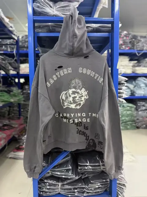 Paly Hollywood Washed Rhinestone Distressed Zip Hoodie