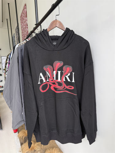 [Special Offer] Amiri Black Oversized Pullover Hoodie Red Multi Cobra Snake Graphic XL