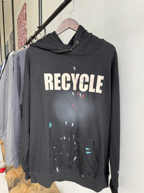 [Special Offer] Gallery Dept Black Oversized Pullover Hoodie RECYCLE Splash Graffiti Print Streetwear Sweatshirt XL