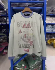 Paly Hollywood Rhinestone Distressed Long Sleeve Tee