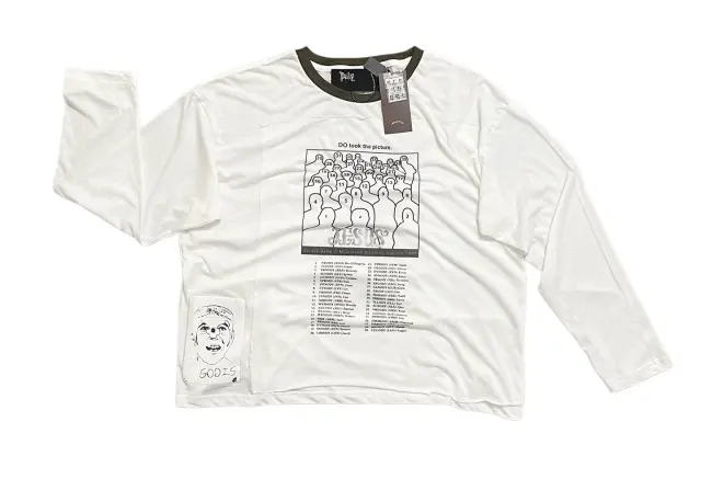 Paly Hollywood Crackle Print Distressed Long Sleeve Tee