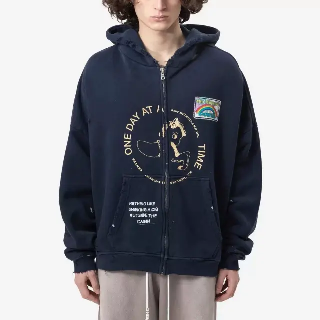 Paly Hollywood Distressed Splatter Zip Hoodie