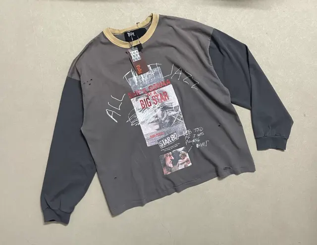 Paly Hollywood Colorblock Distressed Long Sleeve Tee