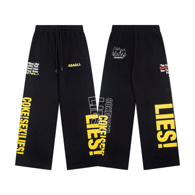 Asaali Side Vertical Slogan Wide‑Leg Sweatpants
