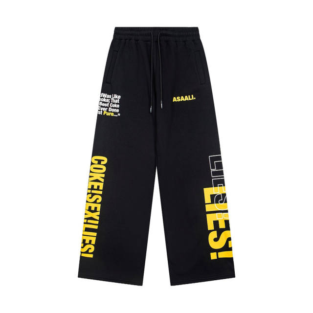 Asaali Side Vertical Slogan Wide‑Leg Sweatpants