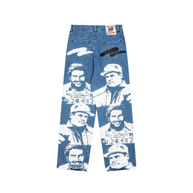 Asaali Cartel Mugshot Print Baggy Denim Jeans