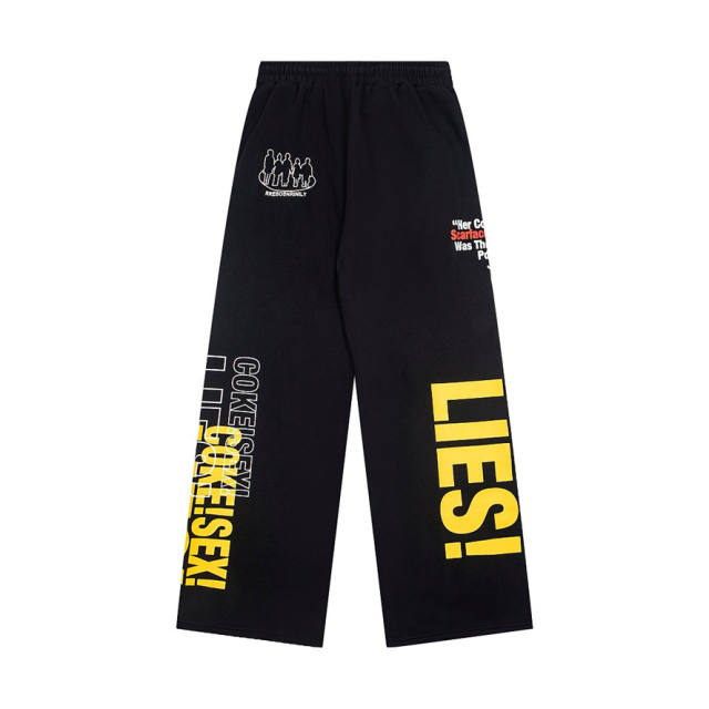 Asaali Side Vertical Slogan Wide‑Leg Sweatpants