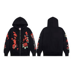 Asaali Red Rose Graphic Zip‑Up Hoodie