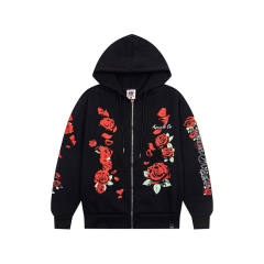 Asaali Red Rose Graphic Zip‑Up Hoodie