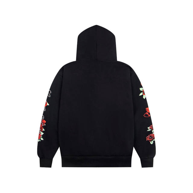 Asaali Red Rose Graphic Zip‑Up Hoodie