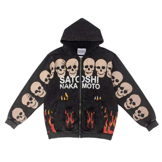 Satoshi Fire Skull Zip Up Jacket