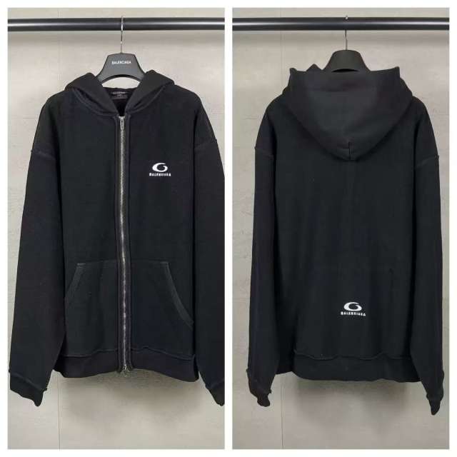 BLCG Black Minimal Small‑Logo Full‑Zip Hoodie