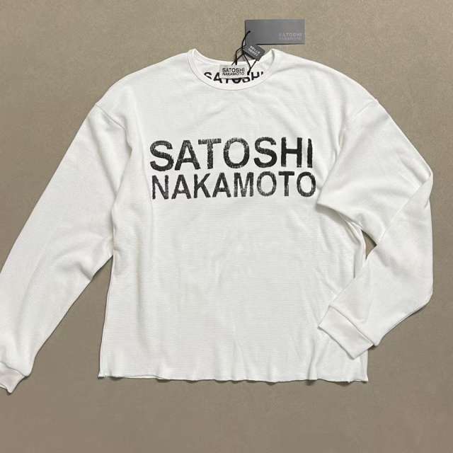 Satoshi Men Satoshi Nakamoto Letter Waffle Knit Long Sleeve Tee White