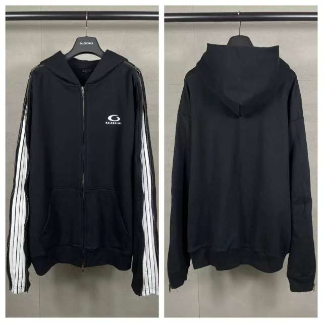 BLCG Black Side‑Zipper Stripe Full‑Zip Hoodie