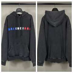 BLCG Vintage Washed Black Multi‑Color Letter Logo Pullover Hoodie