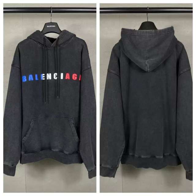 BLCG Vintage Washed Black Multi‑Color Letter Logo Pullover Hoodie