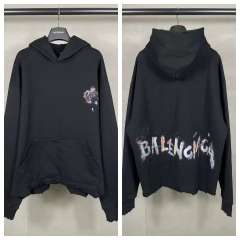 BLCG Black Multicolor Spray‑Paint Distressed Cropped Pullover Hoodie