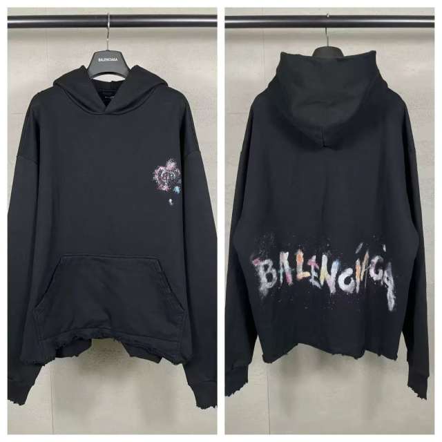 BLCG Black Multicolor Spray‑Paint Distressed Cropped Pullover Hoodie