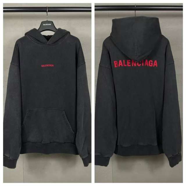 BLCG Washed Black Red Letter Double Sided Print Pullover Hoodie