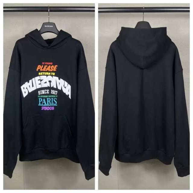 BLCG Black Multi‑Color Vintage Text‑Print Pullover Hoodie
